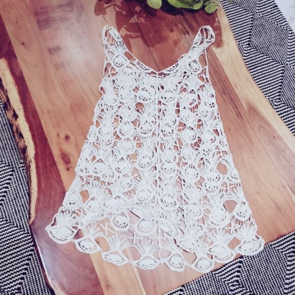 FREE PEOPLE- Boho Pineapple Stitch Crochet Beach Tunic Cover Up - Picture 2 of 14